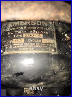 Antique Vtg 1920's Emerson Oscillating Fan Type 29646 12 Brass Blades Read Ad