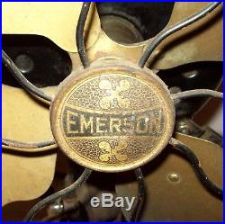 Antique Vtg 20s Emerson 12 Type 29646 Brass Blade Oscillating Electric Fan Work
