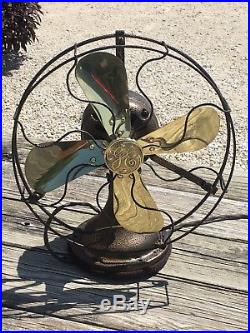Antique Vtg 4 Brass 12'' Blade General Electric GE Electric Fan Works Great