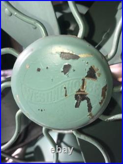 Antique WESTINGHOUSE 315734 A 15 Tall DESK FAN 4 Blade GREEN 3 Speed 15 Pounds