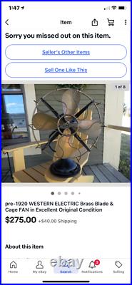 Antique Western Electric Brass 12 fan Grade 10 condition