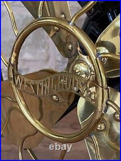 Antique Westinghouse Brass Blade & Guard Desk Fan Early Rare Original Paint Nice