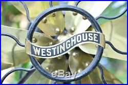 Antique Westinghouse Fan 6 Brass Blades Style 164864 3-Speed Oscillating Vintage