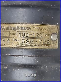 Antique Westinghouse Metal Oscillating Fan TESTED 457678A 1920's Antique Westinghouse Metal Oscillating Fan TESTED 457678A 1920's