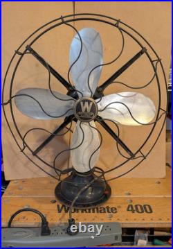 Antique Westinghouse Oscillating Desk Fan. Working Good. 21 3/4 Tall 16 Blade