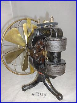 Antique edison fan nice original finish brass 6 blade model ca 1895