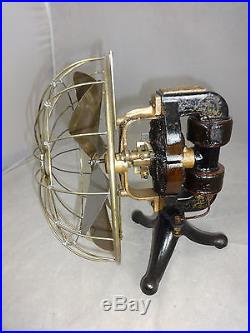 Antique edison fan nice original finish brass 6 blade model ca 1895 cast tag