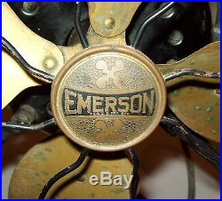 Antique vtg 1920's EMERSON Type 29646 Electric Fan Oscillating brass blade works
