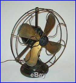 Antique vtg ca 1900s General Electric 12 Brass Blade Fan Type AUU 34017 Works