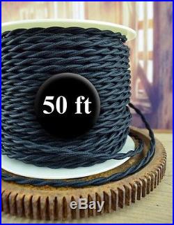 Black Cloth Covered Twisted Wire 50ft Roll Lamp Cord Antique Fan Rewire