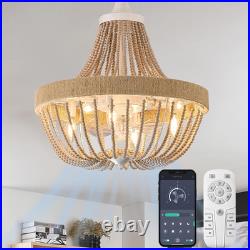 Bohemian Empire Chandelier Fan with 64 Bead Strands, Antique White Gold Finish