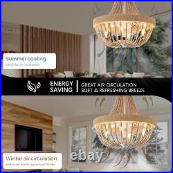 Bohemian Empire Chandelier Fan with 64 Bead Strands, Antique White Gold Finish