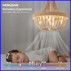 Bohemian Empire Chandelier Fan with 64 Bead Strands, Antique White Gold Finish