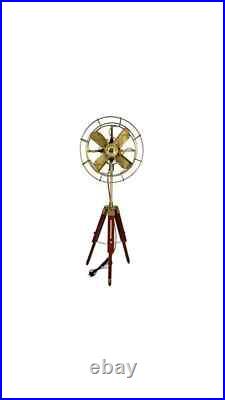 Brass Antique Floor Standing Electric Fan Royal Navy London Fan With Wood Tripod Brass Antique Floor Standing Electric Fan Royal Navy London Fan With Wood Tripod