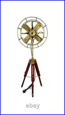 Brass Antique Floor Standing Electric Fan Royal Navy London Fan With Wood Tripod Brass Antique Floor Standing Electric Fan Royal Navy London Fan With Wood Tripod