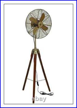 Brass Antique Floor Standing Electric Fan Royal Navy London Fan With Wood Tripod Brass Antique Floor Standing Electric Fan Royal Navy London Fan With Wood Tripod