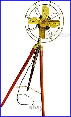 Brass Fan Antique Tripod Fan With Stand Nautical Floor Fan Run With Electricity