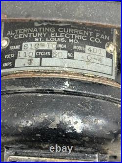 Century Model 401 Blade & Cage Wall Fan Vintage Metal Skeletal Electric Fan