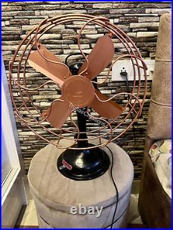 Copper Vintage Antique Electric Oscillating Desk Fan Speed Brass Cage Tested Wor