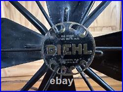 DIEHL 9 BLACK METAL FAN MODEL 29011 ELIZABETH NJ 110v AC VINTAGE ANTIQUE