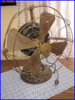 Early 1900s Unrestored G. E. Electric Fan 12 Brass Blade & Damage Cage Work