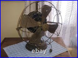 Early 1900s Unrestored G. E. Electric Fan 12 Brass Blade & Damage Cage Work