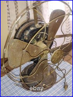 Early 1900s Unrestored G. E. Electric Fan 12 Brass Blade & Damage Cage Work