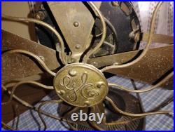 Early 1900s Unrestored G. E. Electric Fan 12 Brass Blade & Damage Cage Work