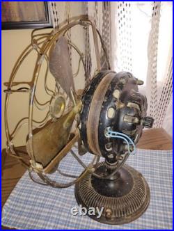 Early 1900s Unrestored G. E. Electric Fan 12 Brass Blade & Damage Cage Work