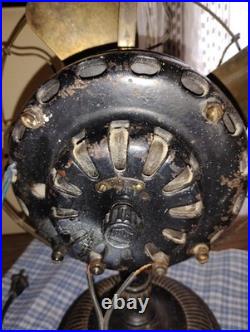 Early 1900s Unrestored G. E. Electric Fan 12 Brass Blade & Damage Cage Work