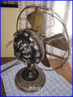 Early 1900s Unrestored G. E. Electric Fan 12 Brass Blade & Damage Cage Work