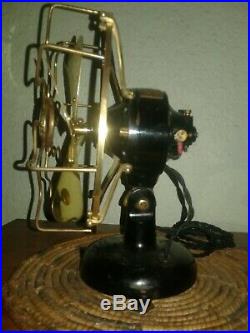 Early Antique Menominee Tab Base Brass Blade Electric Fan Original