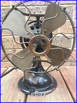 Early Menominee Staghorn Oscillating Brass Blade Antique Fan All Original