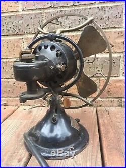 Early Menominee Staghorn Oscillating Brass Blade Antique Fan All Original