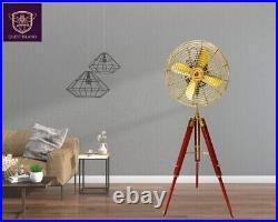 Electric Antique Pedestal Fan with wooden tripod Floor Fan Home Office Decor