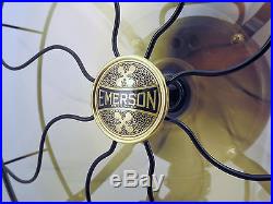Emerson 27646 Antique Fan Brass Blades Restored TAKE A LOOK 3-speed Oscl