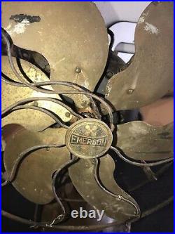 Emerson # 27666 6 brass blade oscillating electric fan For Parts Or Repair Rare