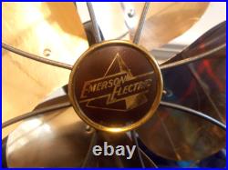 Emerson Golden Jubilee 10 Inch Brass Bades Oscillating Fan 1940s Restored