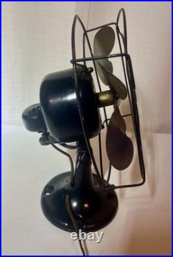 Emerson Jr Oscillator Antique Fan Red/Black Badge 9in Cast Iron Base Works Great