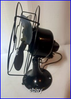 Emerson Jr Oscillator Antique Fan Red/Black Badge 9in Cast Iron Base Works Great