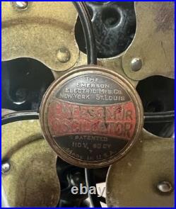 Emerson Jr Oscillator Antique Fan Red/Black Badge 9in Cast Iron Base Works Great