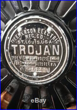 Emerson Trojan 5210 6-blade brass antique electric pancake fan Mint