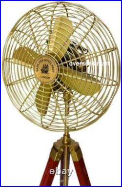 Fan Electric Corded Handmade Brass Antique Vintage Pedestal Fan with Wood Tripod