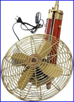 Fan Electric Corded Handmade Brass Antique Vintage Pedestal Fan with Wood Tripod