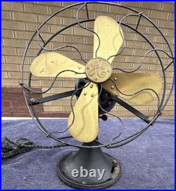 GE AO Vintage Table Desk Fan Black Brass Metal 5-Blade Antique Adjustable Tilt