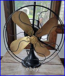 GE General Electric Antique Brass Blade 3-Speed Oscillating Fan 16 1920's