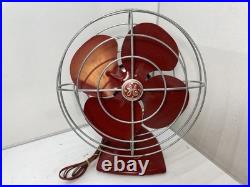 GE Vintage 10 Fan Red 4 Metal Blades Tested Working