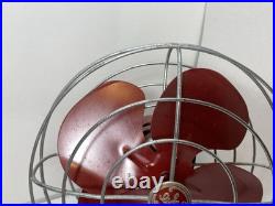 GE Vintage 10 Fan Red 4 Metal Blades Tested Working