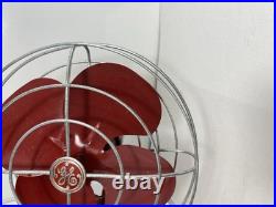 GE Vintage 10 Fan Red 4 Metal Blades Tested Working