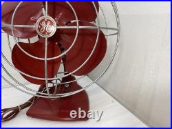 GE Vintage 10 Fan Red 4 Metal Blades Tested Working